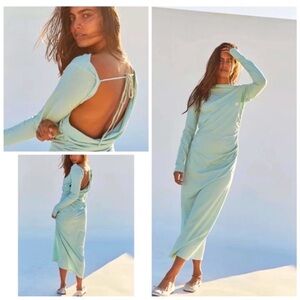 Free People Clara Open Back Maxi Dress Size Large Long Sleeves Green Frost